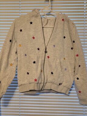 Marine Layer Light Gray Zip Hoodie with Multicolor Star Embroidery